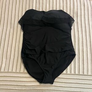 Kona Sol Solid Black One-Piece Strapless Swimsuit - Womens XL